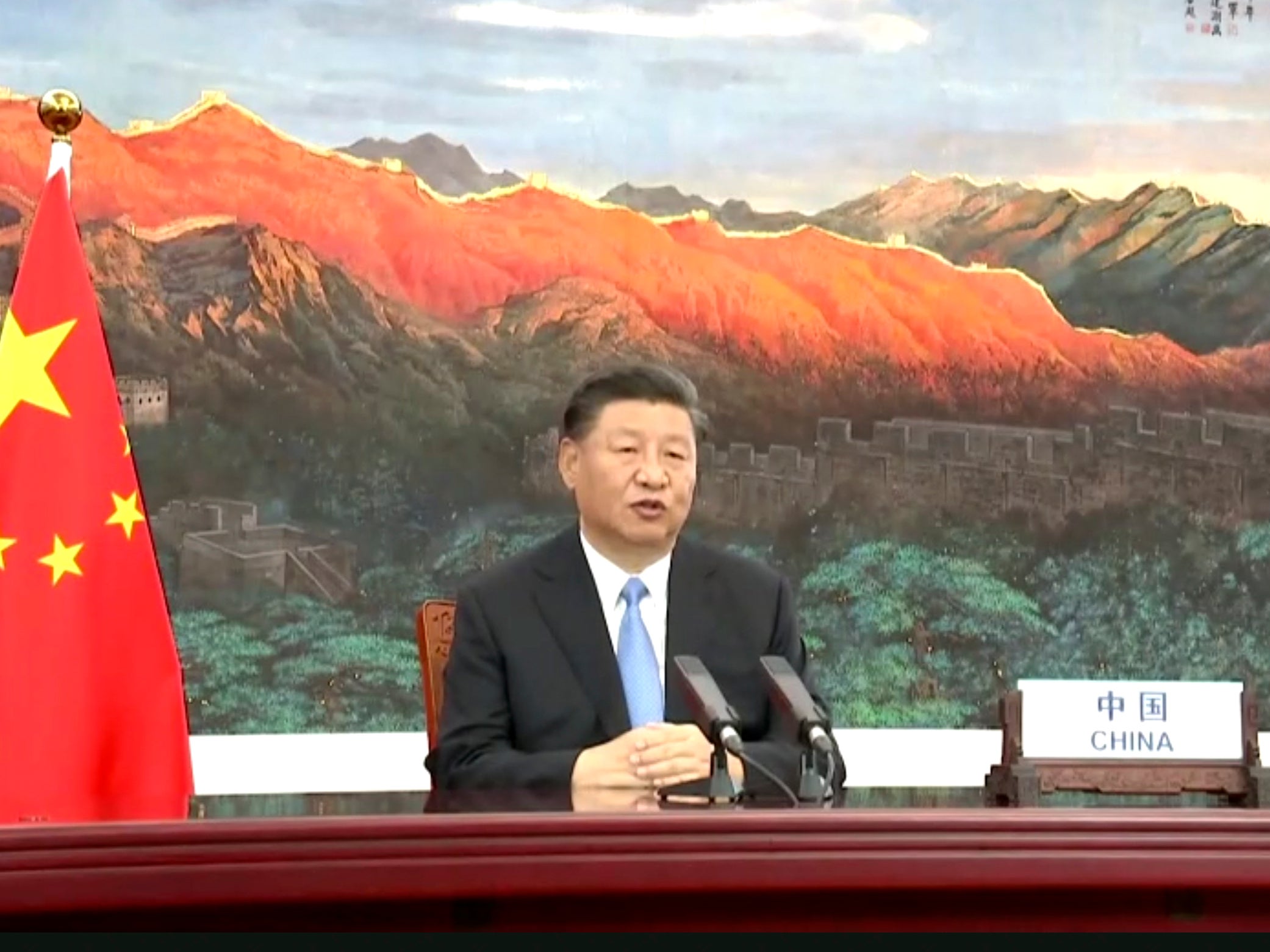 En esta imagen tomada de un video de UNTV, el presidente chino, Xi Jinping, habla en un mensaje pregrabado durante el 75 ° período de sesiones de la Asamblea General de las Naciones Unidas el martes.