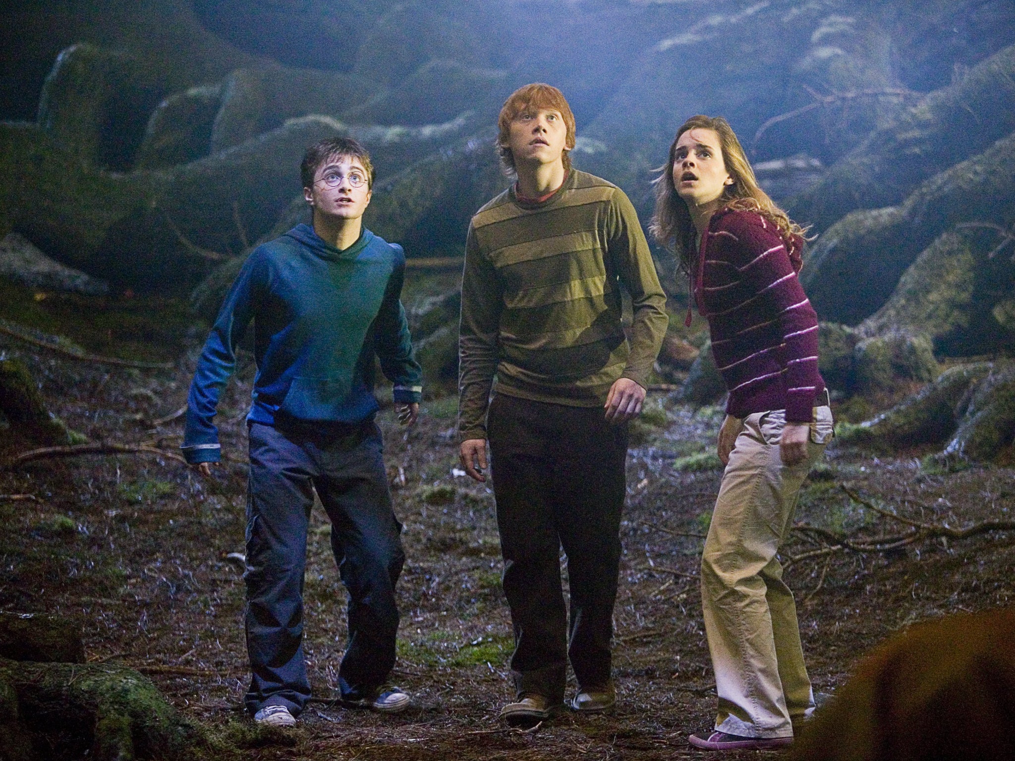 Harry (Daniel Radcliffe), Ron (Rupert Grint) y Hermione (Emma Watson) en ‘El Prisionero de Azkaban’