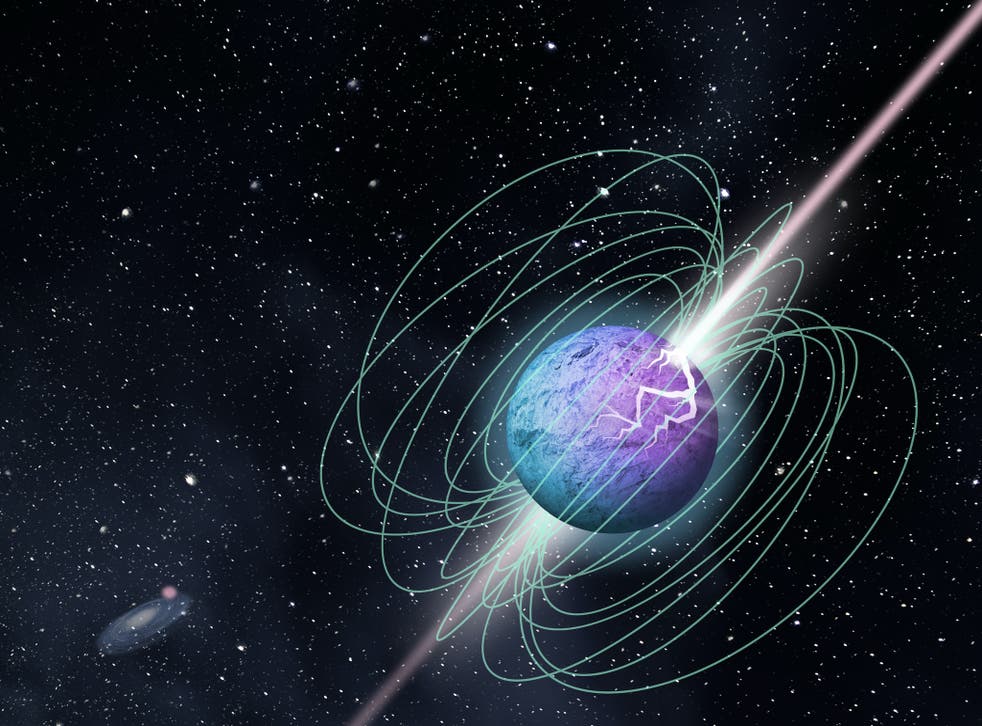 <p>Las ráfagas de energía de radio parecen provenir de un magnetar, o una estrella con un campo magnético muy poderoso.</p>
