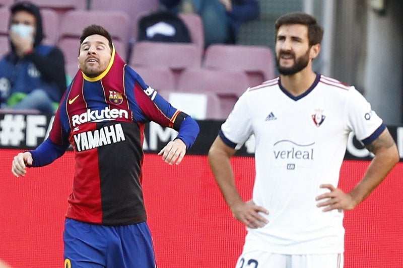 Lionel Messi tras anotar el cuarto gol del Barcelona en la victoria ante Osasuna.