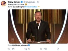 Globos de Oro: el controvertido presentador Ricky Gervais comparte mensaje para estrellas de Hollywood antes de la ceremonia 