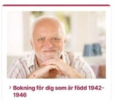 Sitio web sueco de vacunas usa accidentalmente el meme “Hide the Pain Harold” como imagen promocional