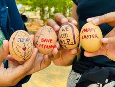Los huevos de Pascua son símbolo de desafío para los manifestantes antigolpistas en Myanmar