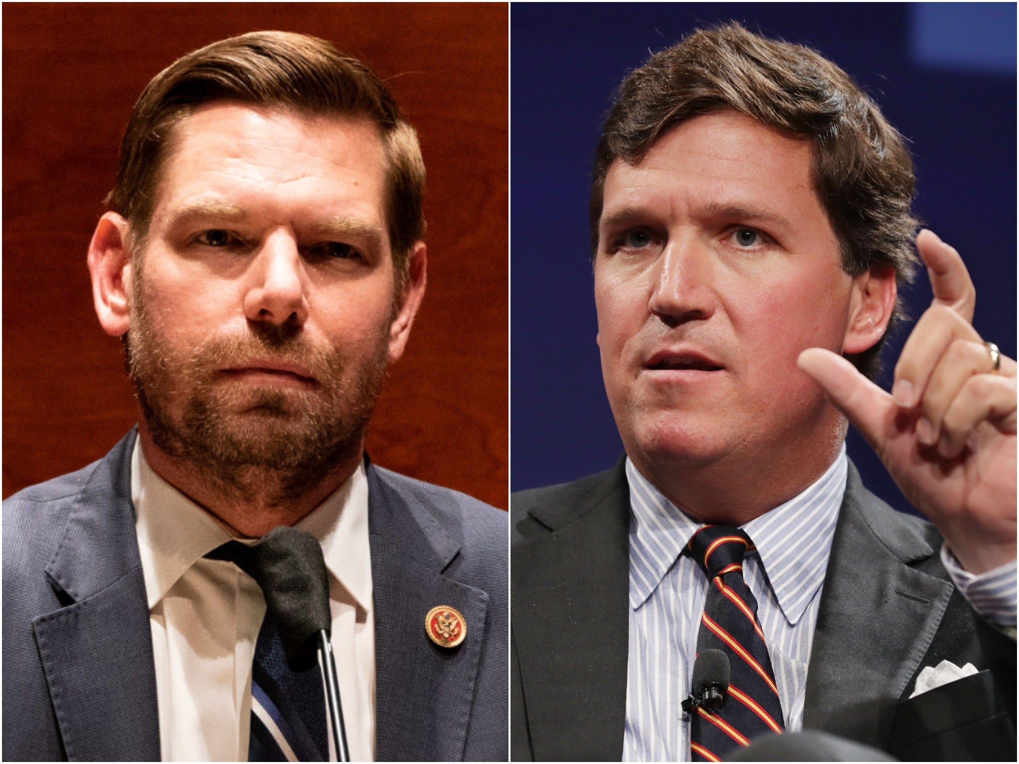 El demócrata Eric Swalwell muestra mensajes de Tucker Carlson llamándolo ‘cobarde’
