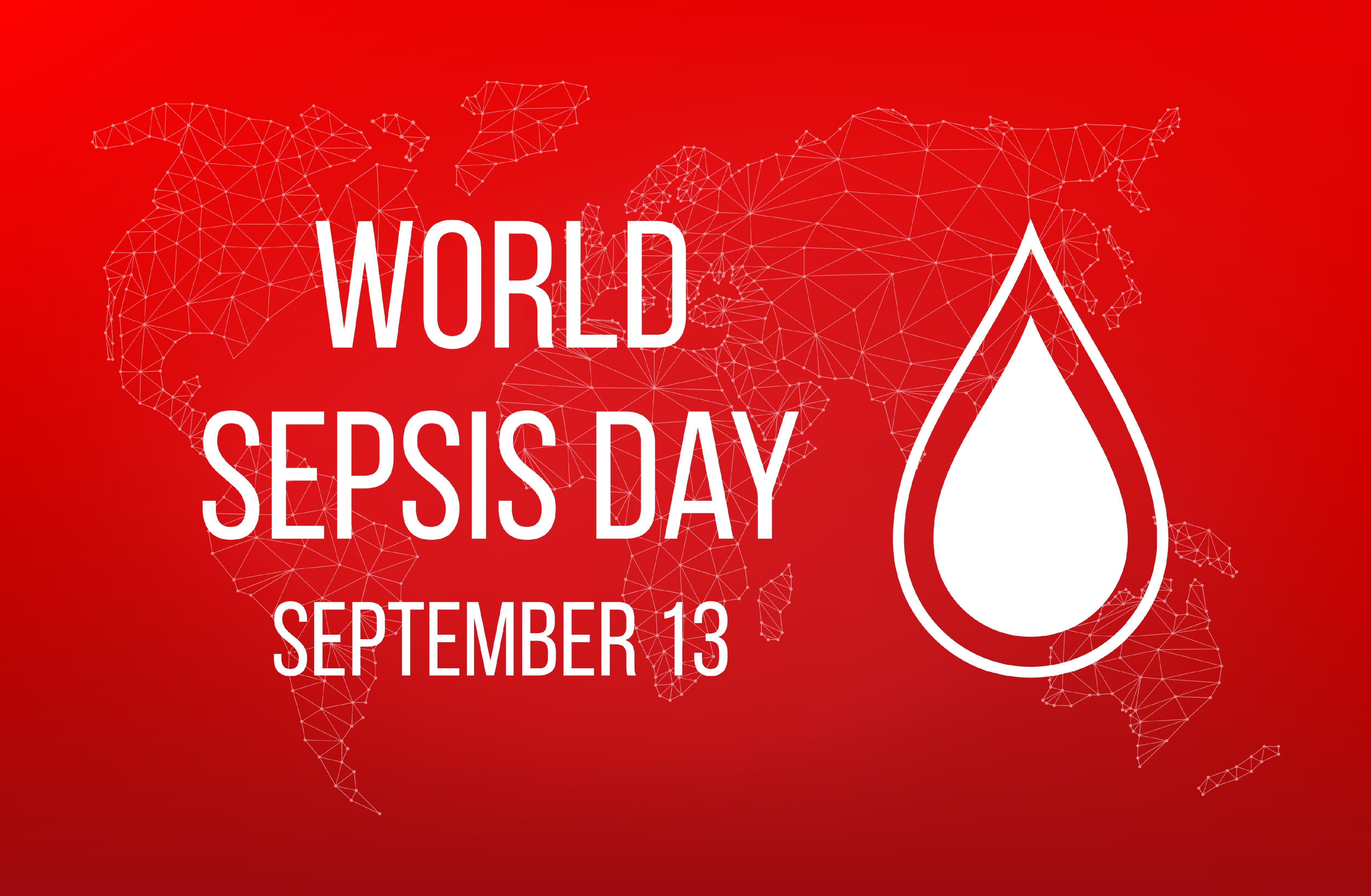 2G868TA World sepsis day. Medical design concept for 13 September. Banner with text and blood drop. Vector illustration.