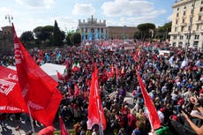 Protesta sindical en Roma contra el fascismo