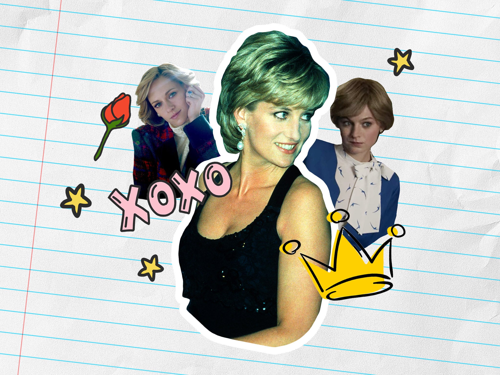 Reina de los memes: la princesa Diana en 1995 y Kristen Stewart (izquierda) en 'Spencer' y Emma Corrin (derecha) en 'The Crown'.