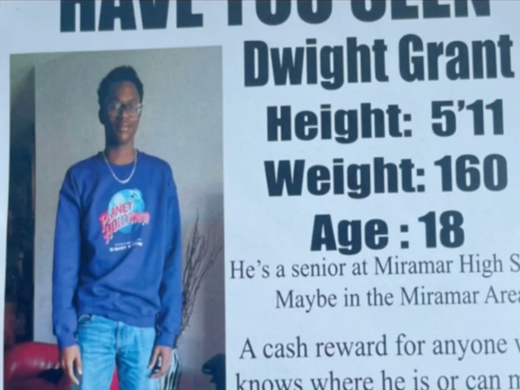 Dwight Grant, de 18 años, fue encontrado muerto en unos arbustos fuera de un complejo de apartamentos de Florida