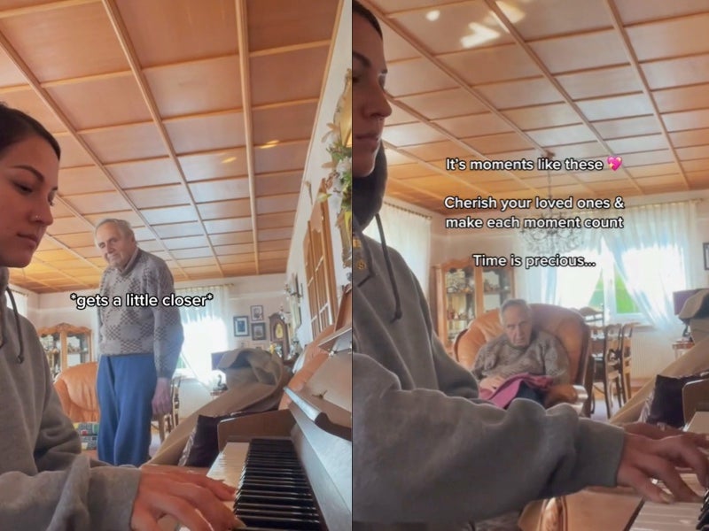 Mujer comparte video de su abuelo de 93 años con Alzheimer disfrutando de escucharla tocar el piano