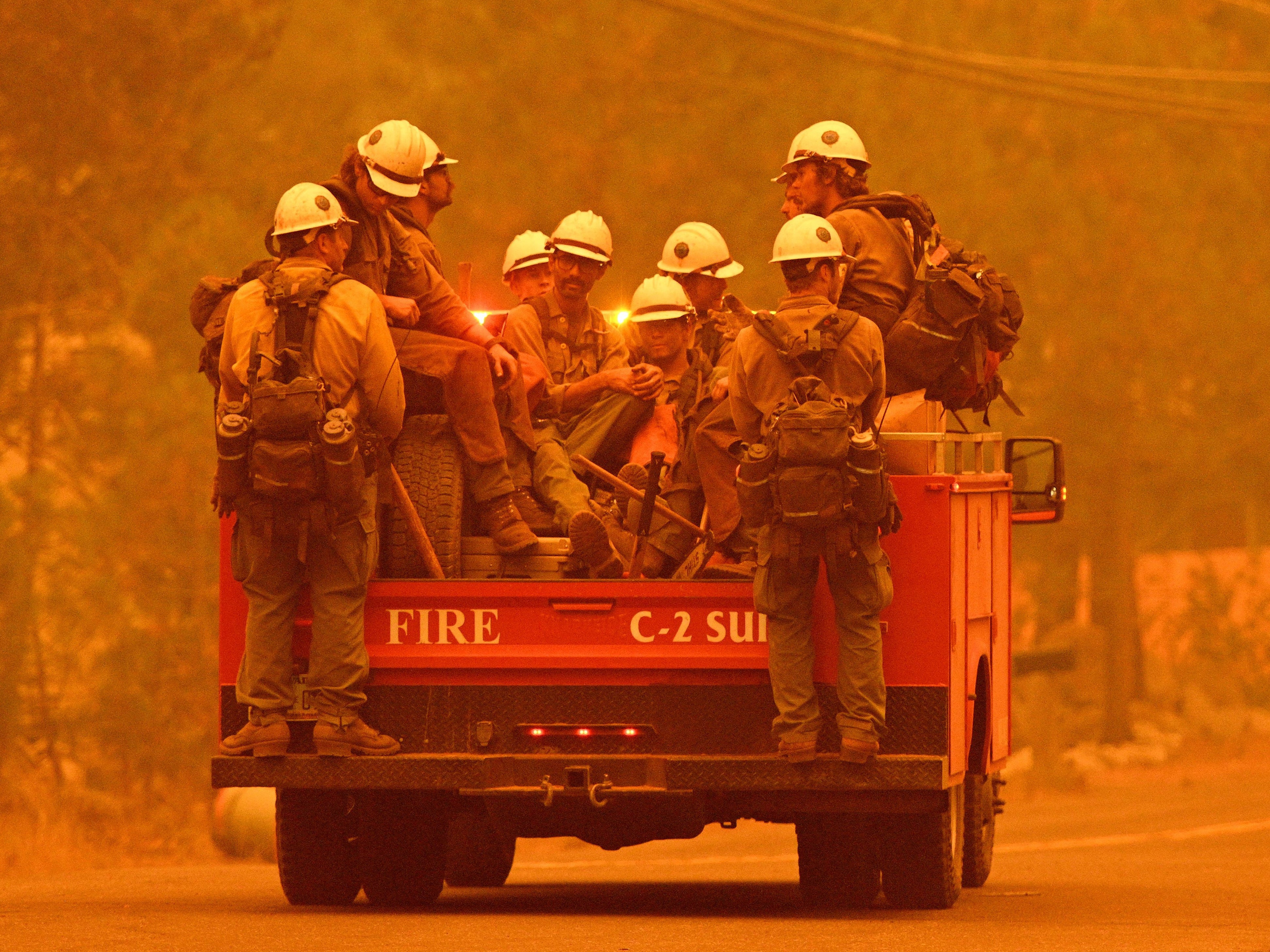 Firefighters on their way to tackle the Caldor fire in August