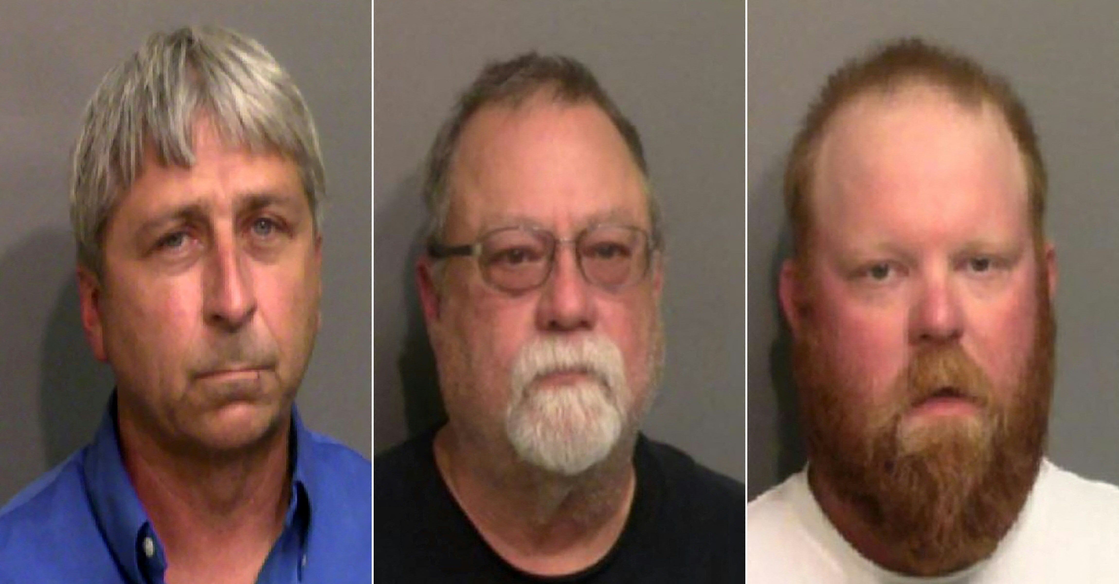 Mugshots of William “Roddie” Bryan Jr, Gregory McMichael and Travis McMichael (from left to right)