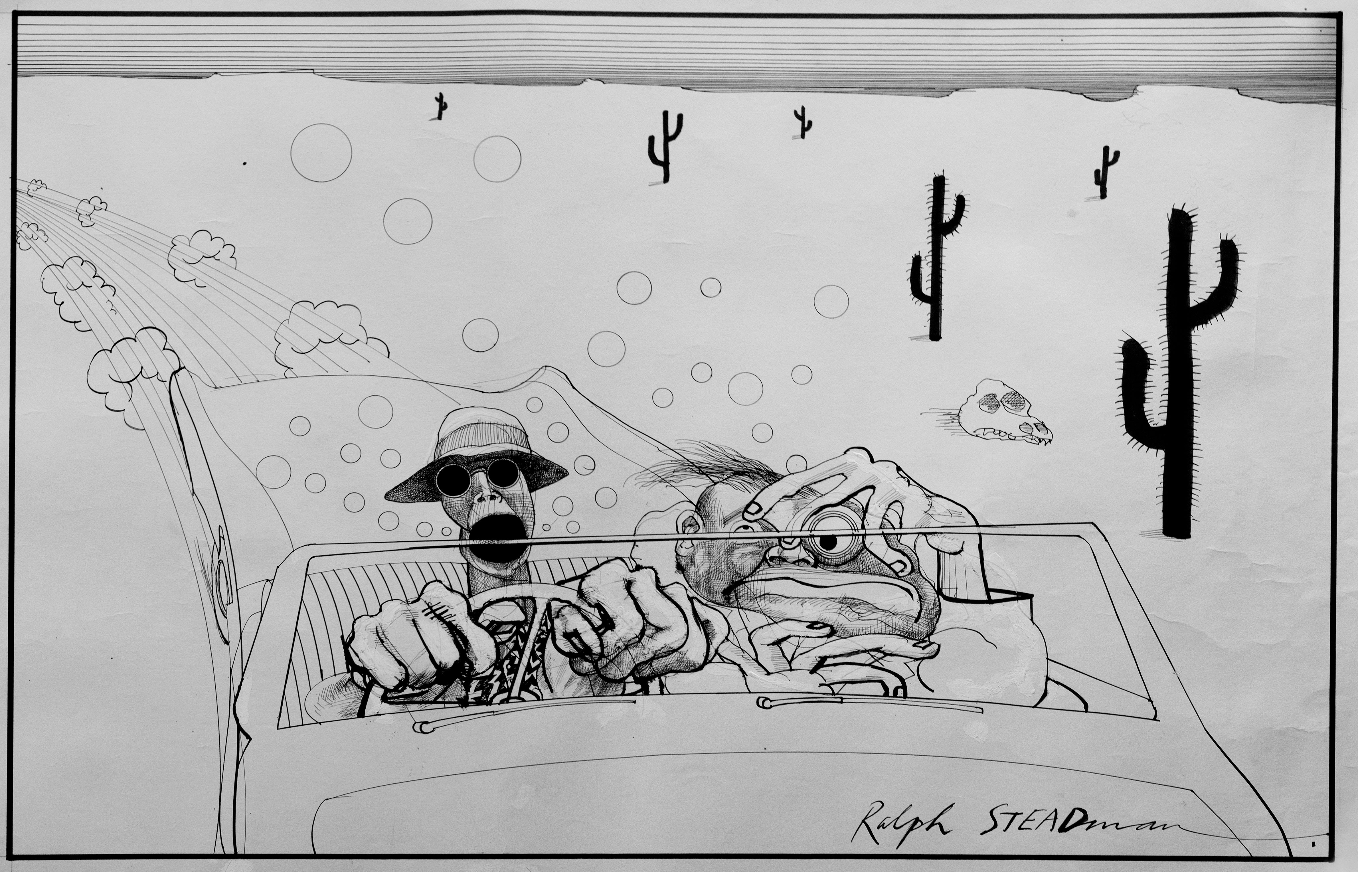‘ Bombing into Vegas ’ - El viaje a alta velocidad por el desierto de Thompson y Acosta, visto por Ralph Steadman