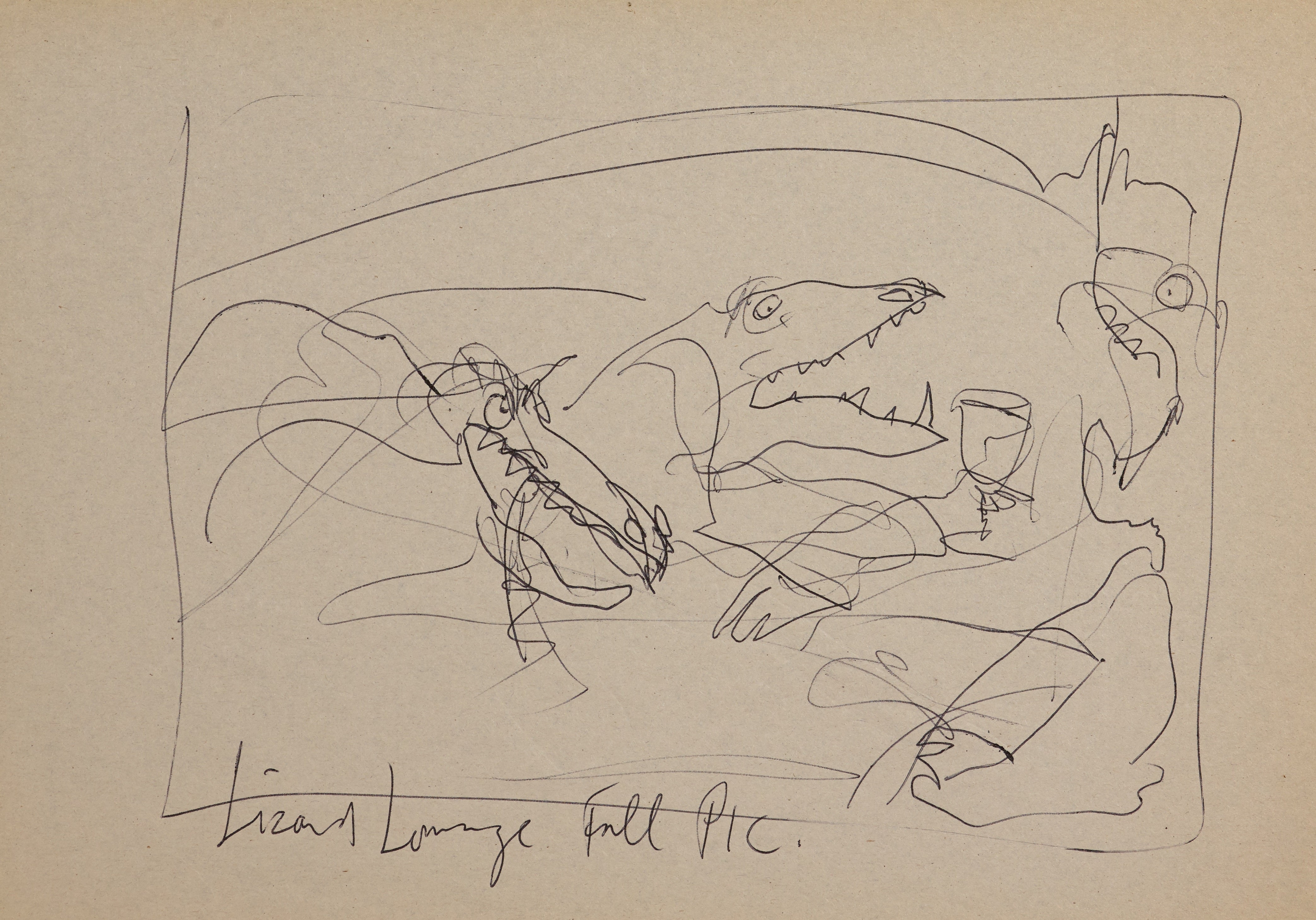 Boceto original de Ralph Steadman para su ilustración ‘ Lizard Lounge’