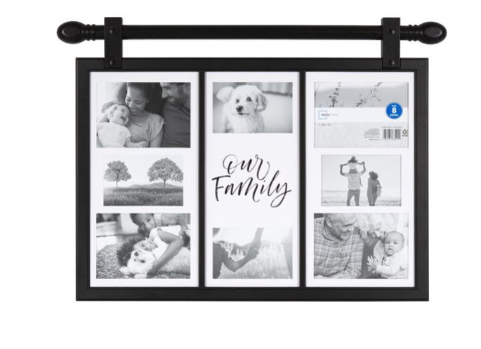 Product image for Mainstays 4 x 6 and 5 x 7 cuadro de 8 casillas estilo rústico y cuadro 19.5” H x 27” W para pared, negro