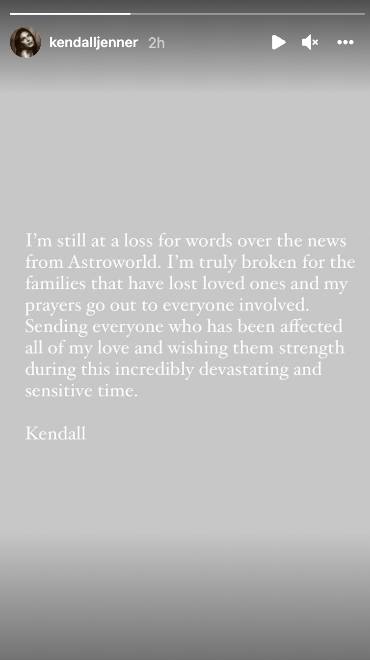 Kendall Jenner speaks out about Astroworld tragedy
