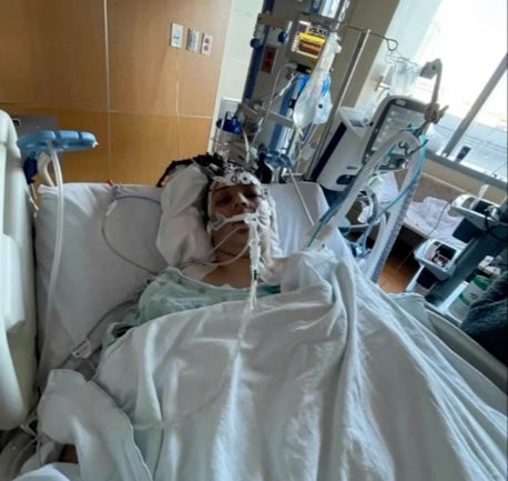 Bharti Shahani is pictured in ICU in a Texas hospital after suffering multiple heart attacks and her brain being starved of oxygen