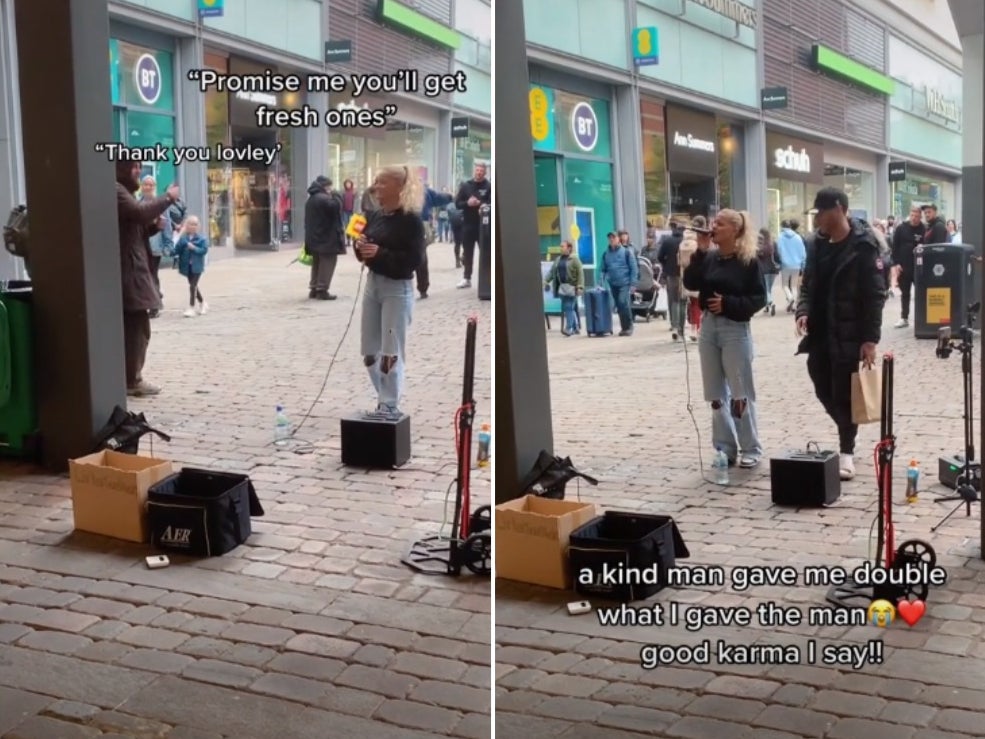 Cantante callejera de TikTok da dinero a hombre para comprar comida, su amabilidad fue recompensada de inmediato