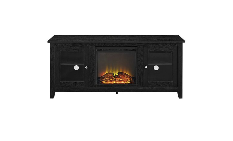 Product image for Walker Edison - Mueble tradicional para televisiones de hasta 65” con dos puertas de vidrio y chimenea - Negro