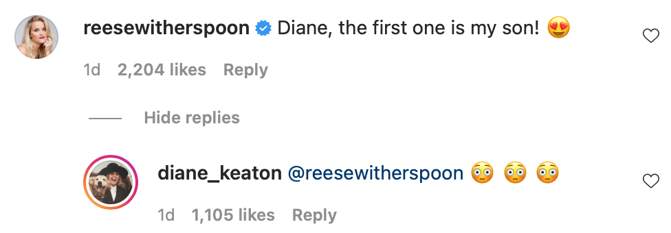 Reese Witherspoon responds to Diane Keaton’s slideshow of ‘male beauty'
