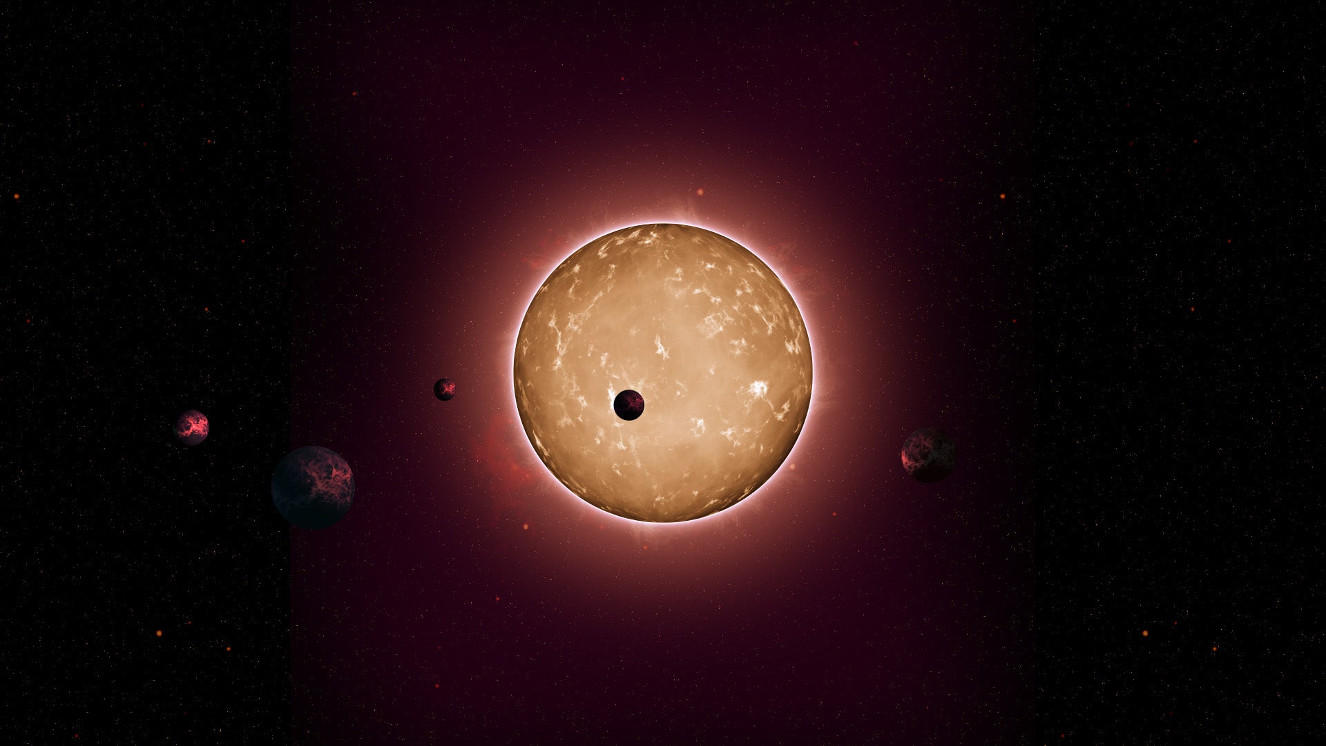 Representación del sistema planetario Kepler-444