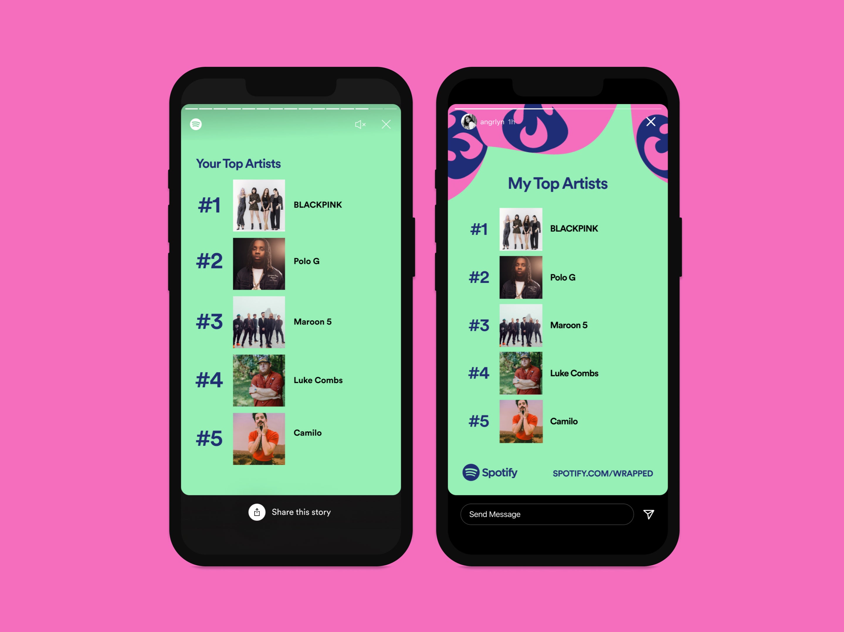 Un vistazo a algunos de los diseños del Spotify Wrapped de este año, el resumen musical personalizado de la plataforma