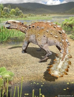 Retrato especulativo de la vida y el ambiente de la nueva especie de dinosaurio con armadura Stegouros elengassen