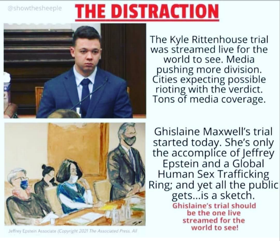 Un meme publicado en Instagram sugiere falsamente que el juicio de Ghislaine Maxwell se está ocultando al público. En realidad, Rittenhouse y Maxwell fueron juzgados en diferentes jurisdicciones de Estados Unidos que tienen diferentes normas sobre las cámaras de vídeo en las salas de audiencia