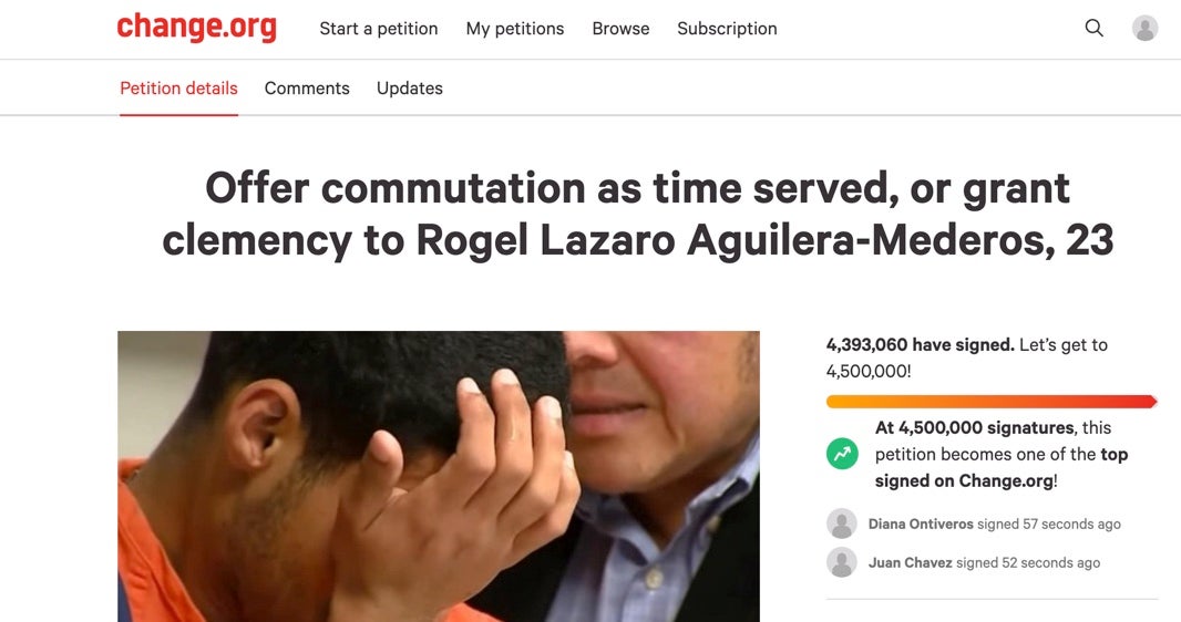 Una petición de Change.org que busca la clemencia para Rogel Aguilera-Mederos ha conseguido más de 4 millones de firmas