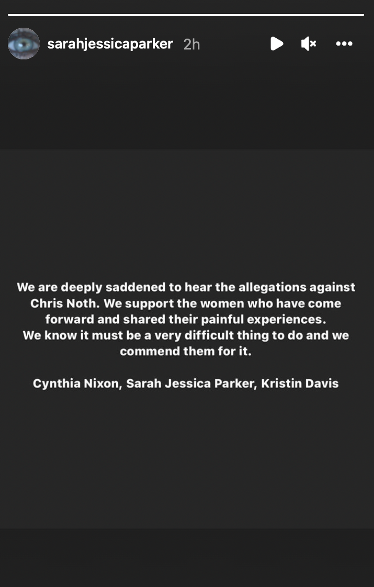 Sarah Jessica Parker, Cynthia Nixon, and Kristin Davis speak out after Chris Noth sexual assault allegations