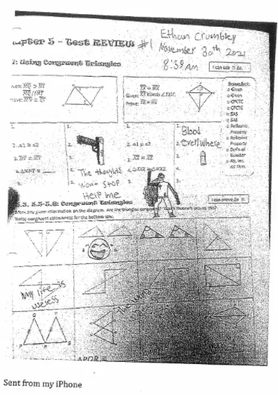 Los dibujos que tenía Ethan Crumbley consigo en la mañana del tiroteo