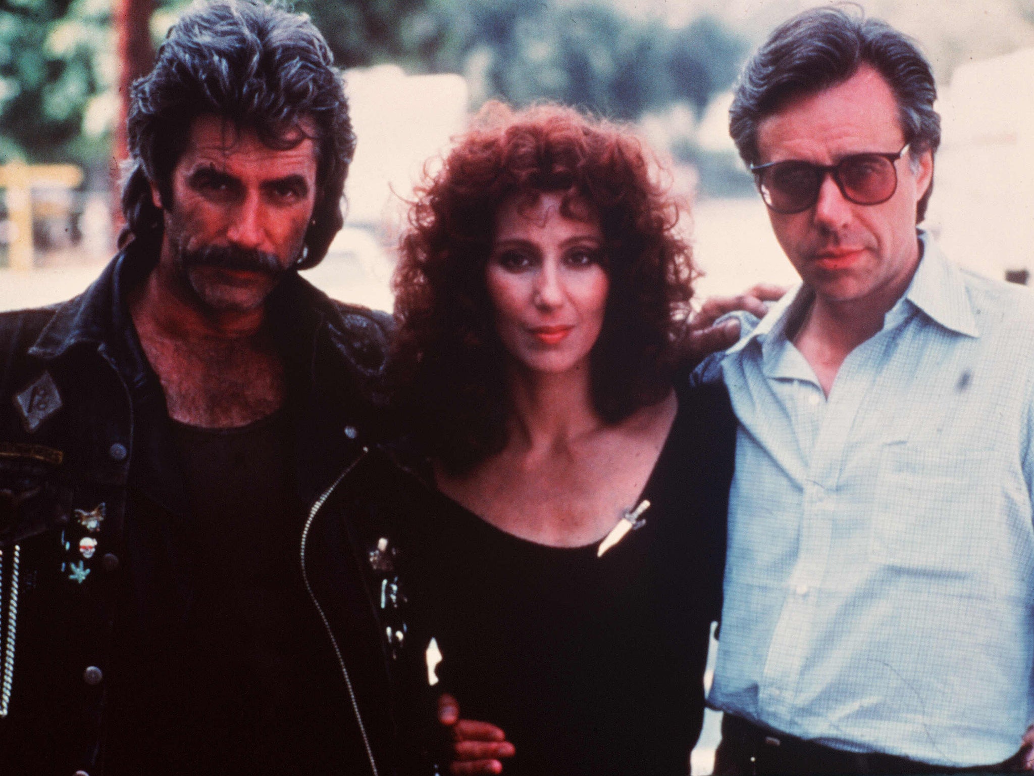 Sam Elliot, Cher y Peter Bogdanovich en el set de Mask