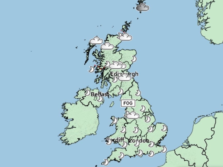 Habrá cielos despejados en la mayor parte del Reino Unido el lunes por la tarde, según la previsión de la Oficina Metereológica