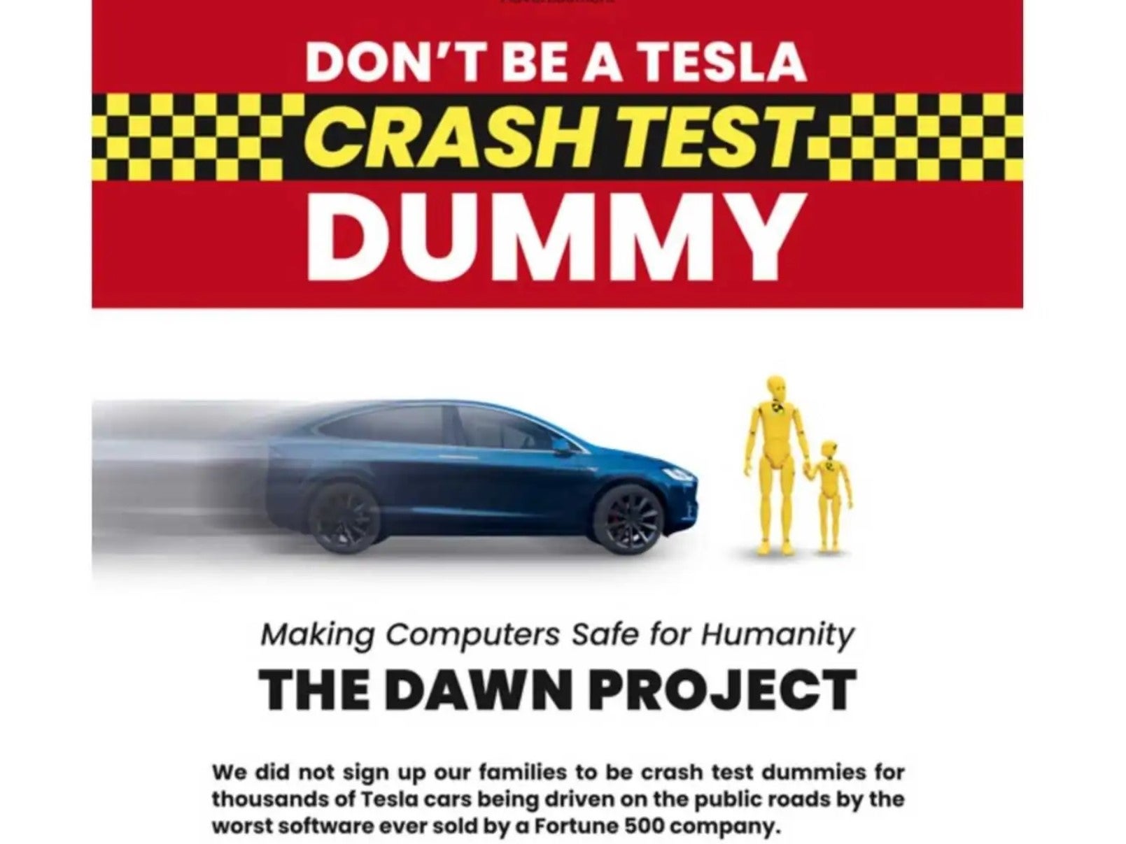 The Dawn Project, fundado por Dan O’Dowd, pagó por un anuncio en el New York Times que afirma que el software FSD (Full Self-Driving) de Tesla es “el peor software vendido por una compañía Fortune 500”