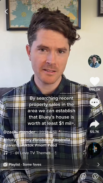 El usuario de TikTok Zach Mander posteó un vídeo cuestionando cómo los padres de Bluey pueden pagar su pomposa casa suburbana australiana