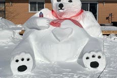 Sorprende a su esposa con enorme regalo hecho de nieve para el Día de San Valentín