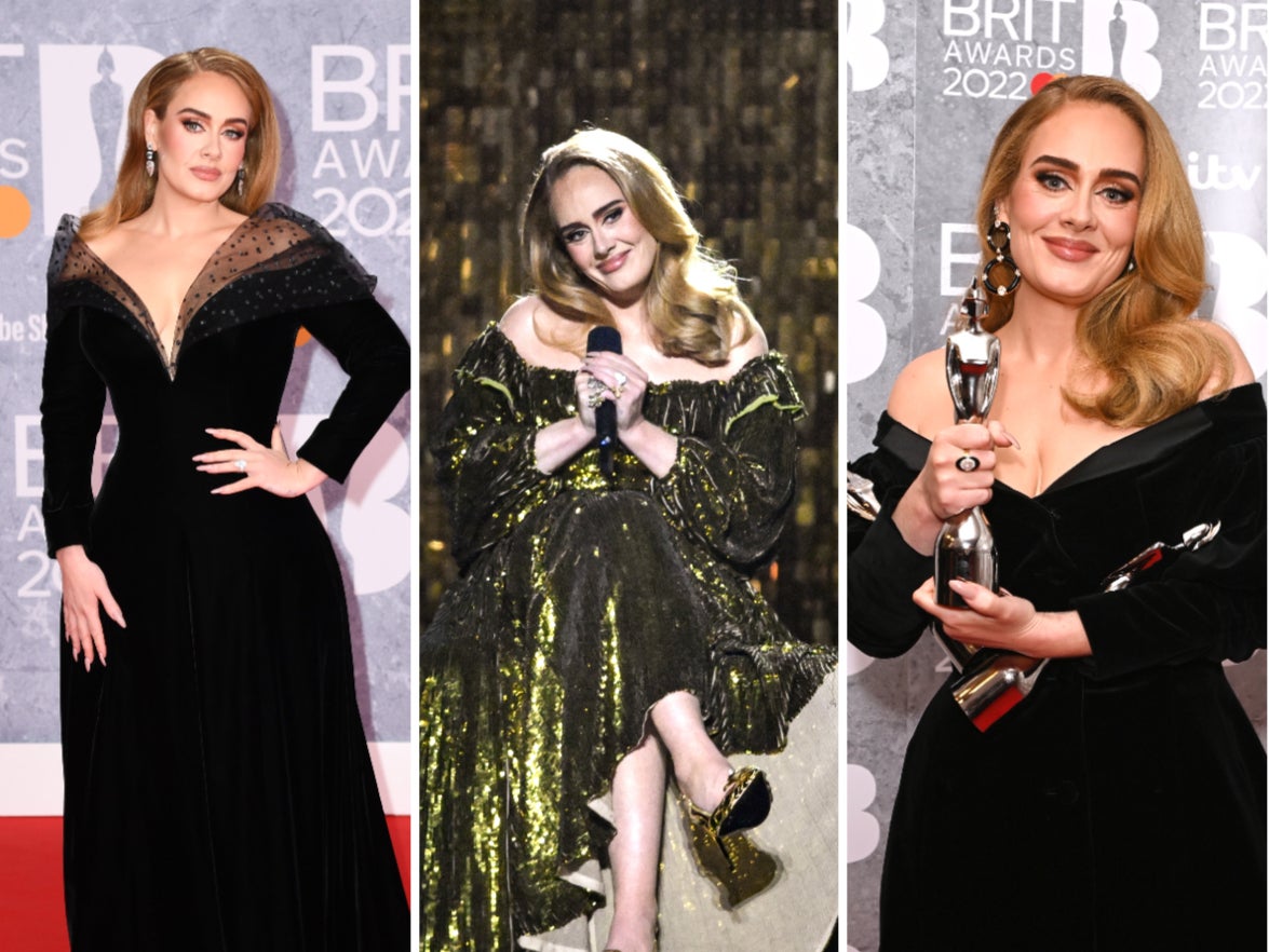 Adele lució tres estilos de hombros descubiertos en los Brit Awards 2022