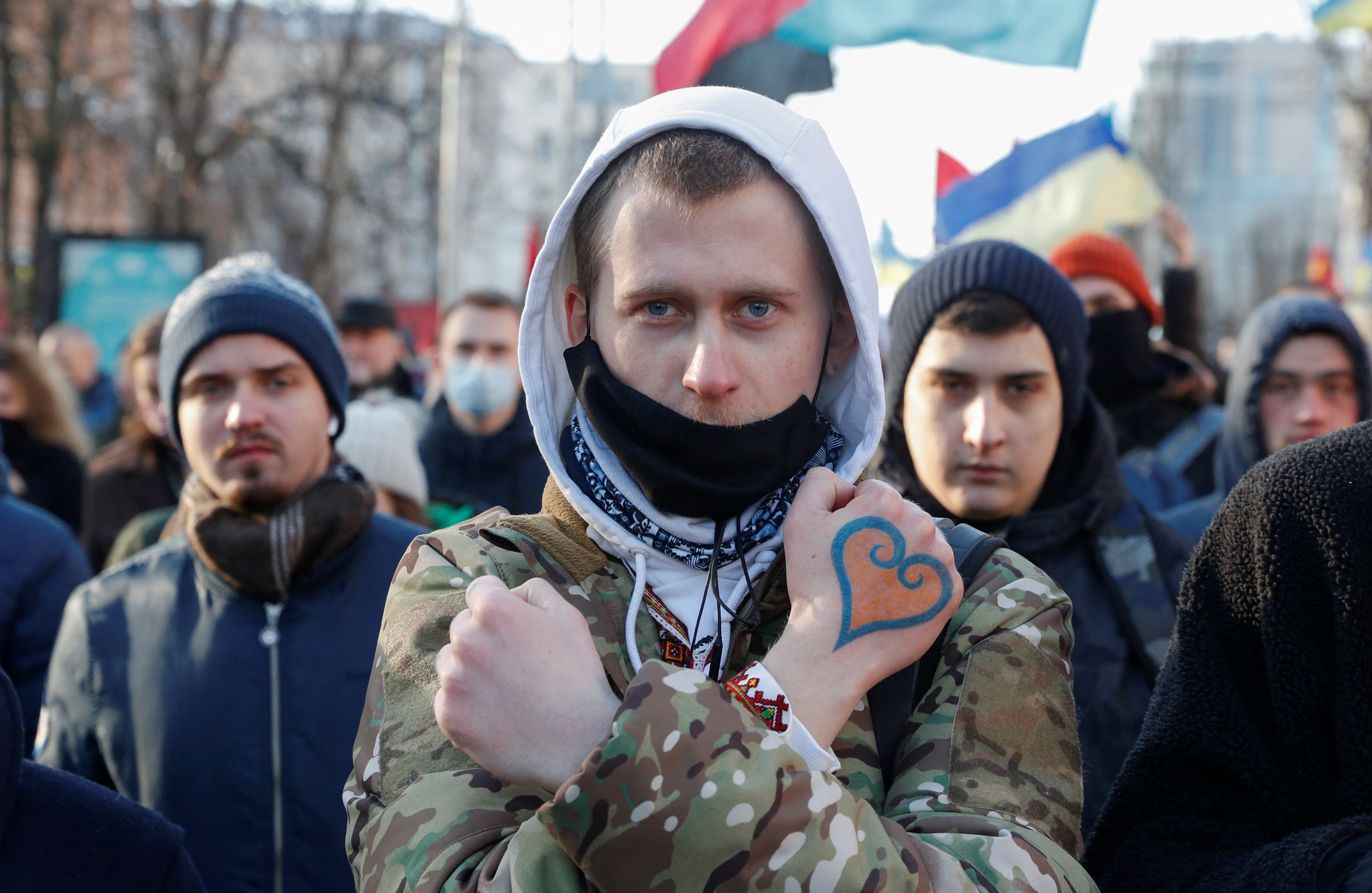 La marcha se celebró para demostrar el espíritu patriótico de los ucranianos en medio de las crecientes tensiones con Rusia