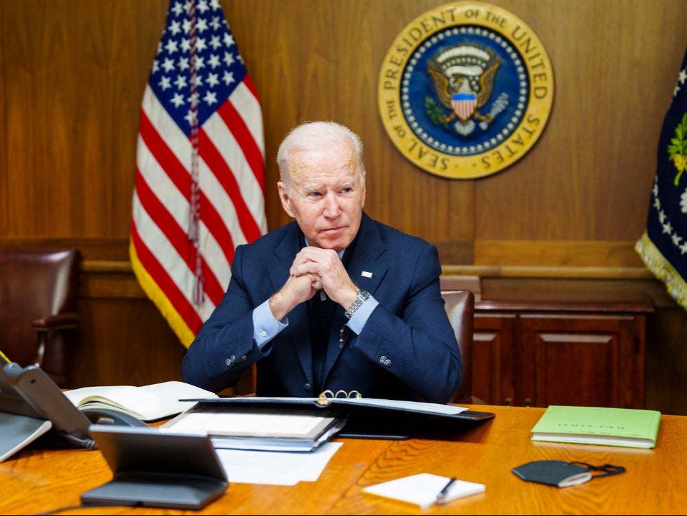 El presidente Joe Biden en Camp David, Maryland, el sábado