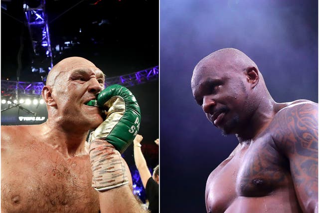 <p>Los pesos pesados británicos Tyson Fury (izquierda) y Dillian Whyte (derecha) se enfrentarán en abril </p>