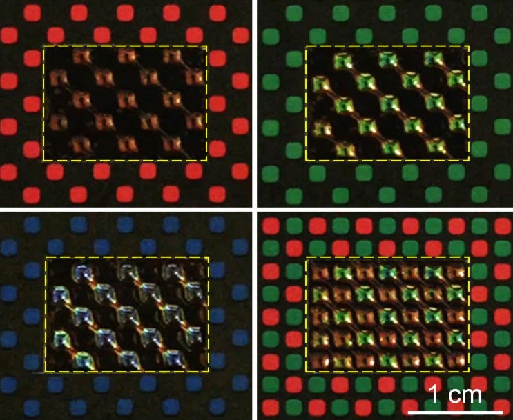 Cada cromatógrafo artificial funge como un píxel para imitar la textura y el color circundantes, y así lograr un efecto de camuflaje