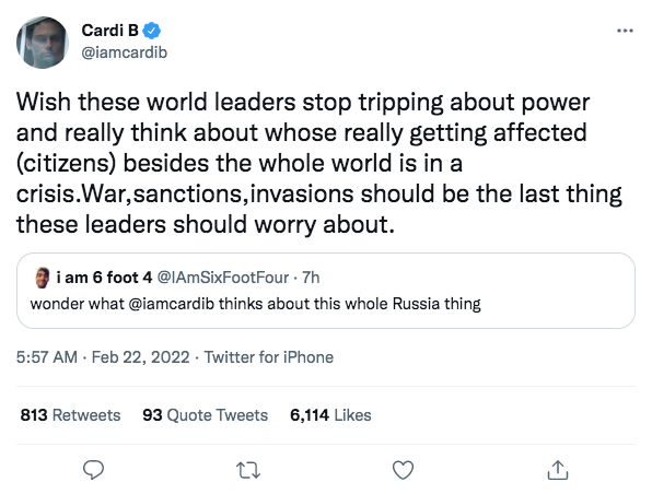 Cardi B comenta sobre la situación en Ucrania