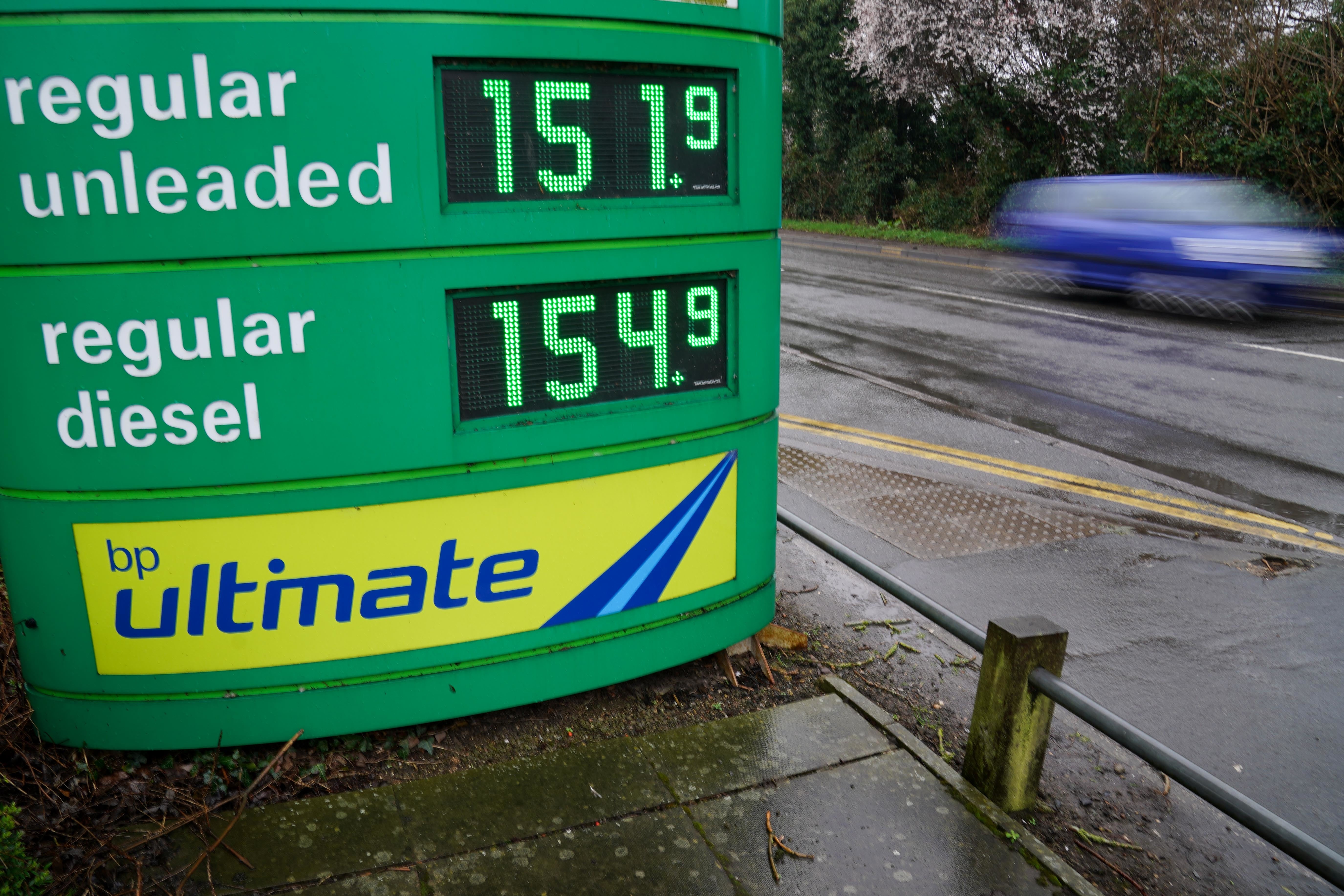 Fuel prices at a BP petrol station in Warwick. as average UK petrol prices exceeded £1.51 for the first time