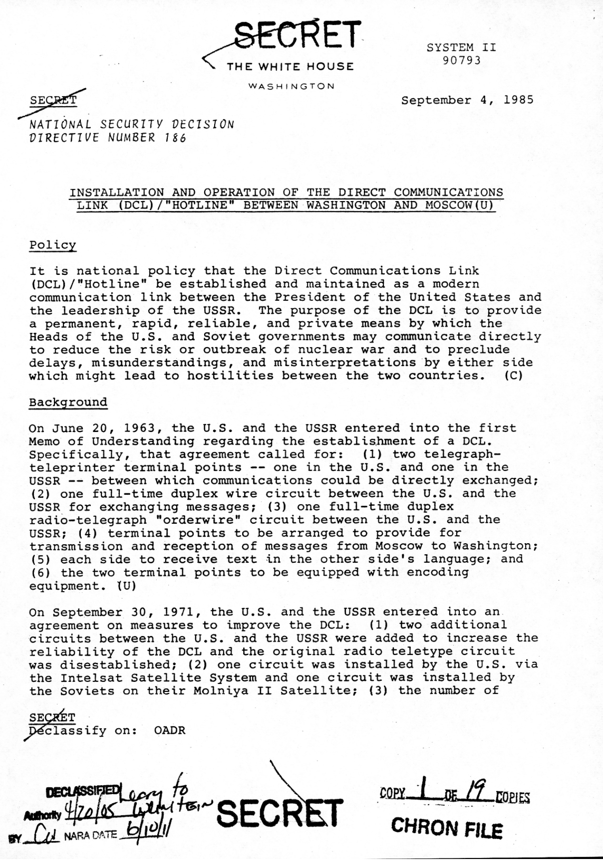 Este memorándum desclasificado describe que la línea directa EE.UU. - Rusia que se estableció desde 1962