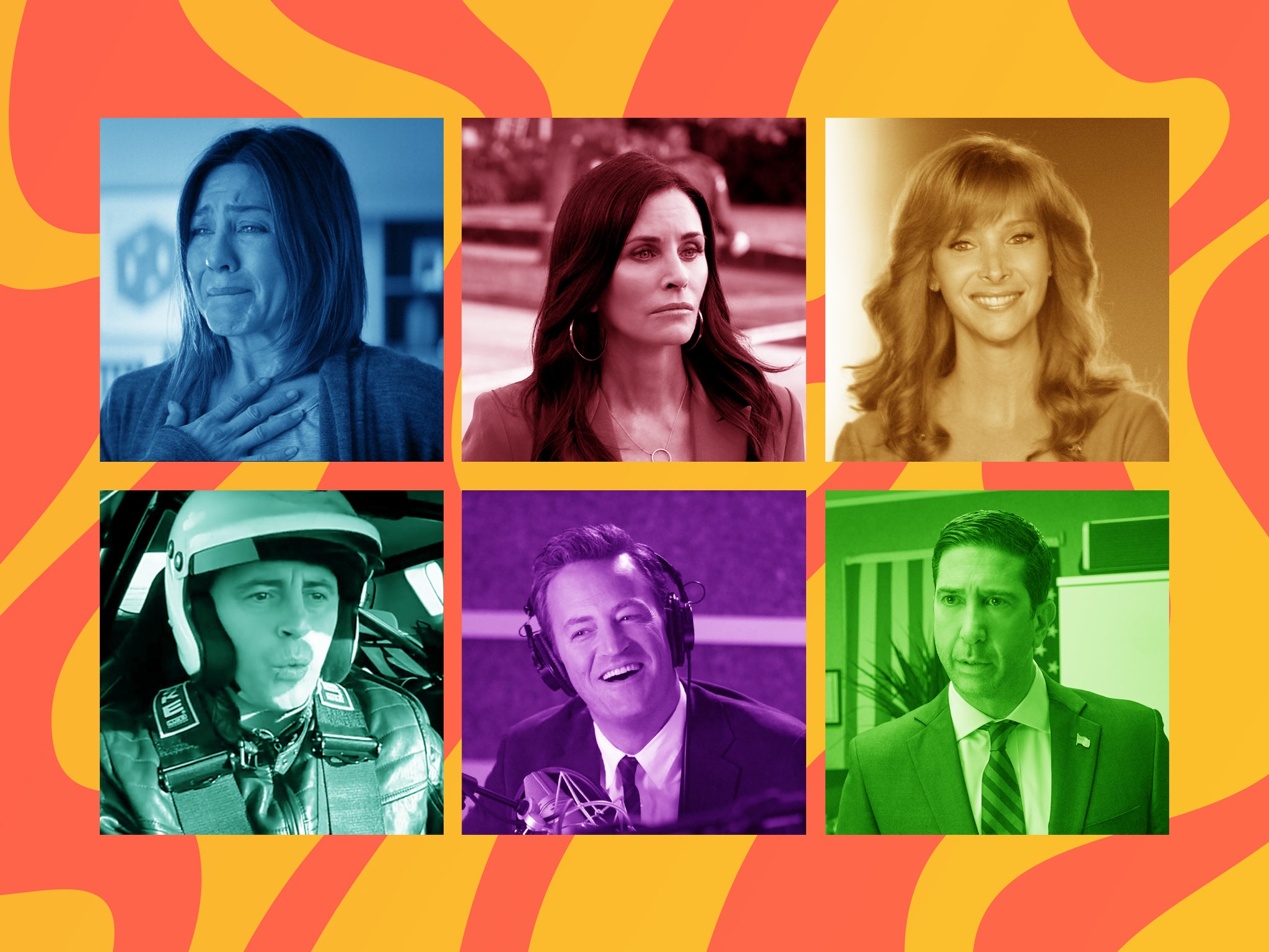 <p>Los amigos después de ‘Friends’: Jennifer Aniston en ‘Cake’, Courteney Cox en ‘Scream’, Lisa Kudrow en ‘The Comeback’, David Schwimmer en ‘Intelligence’, Matthew Perry en ‘Go On’ y Matt LeBlanc en ‘Top Gear’</p>