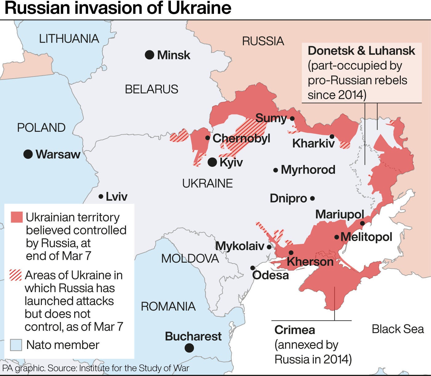 La extensión de la invasión rusa a Ucrania