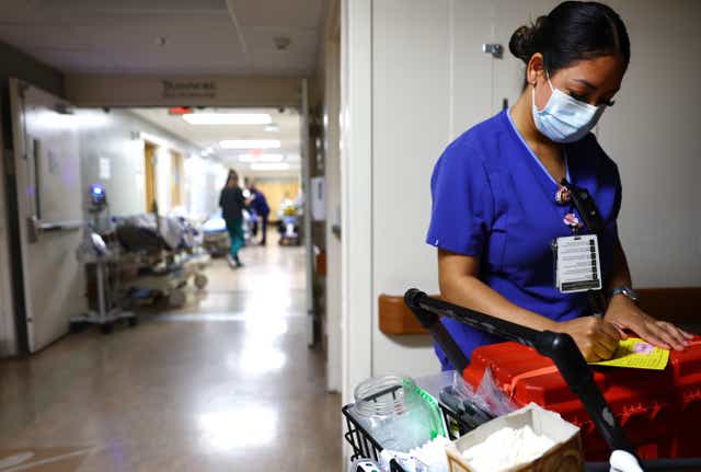 <p>Lab technician Alejandra Sanchez works in the Emergency Department at Providence St. Mary Medical Center on March 11, 2022 in Apple Valley, California</p>