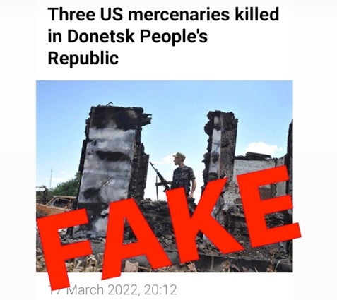 La Guardia Nacional de Tennessee compartió imágenes del artículo del periódico estatal ruso con la leyenda “ FAKE ” [falso]
