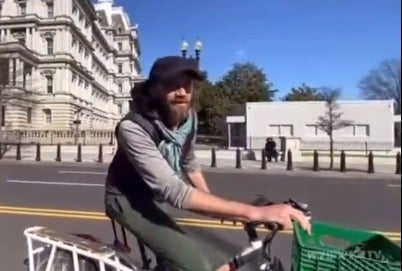 The People’s Convoy trucker protest was reduced to a slow crawl in Washington DC by one man on a bike