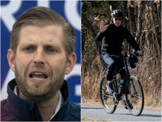 Eric Trump es objeto de burlas por intentar ridiculizar un paseo en bicicleta de Biden