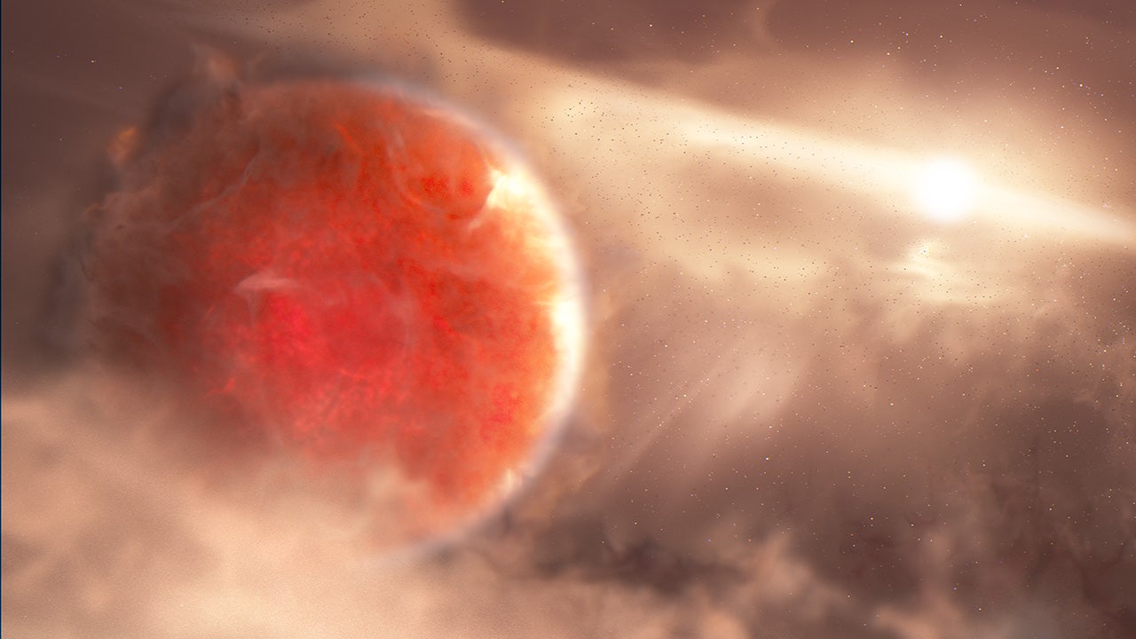 Ilustración artística de un exoplaneta masivo en formación llamado AB Aurigae b
